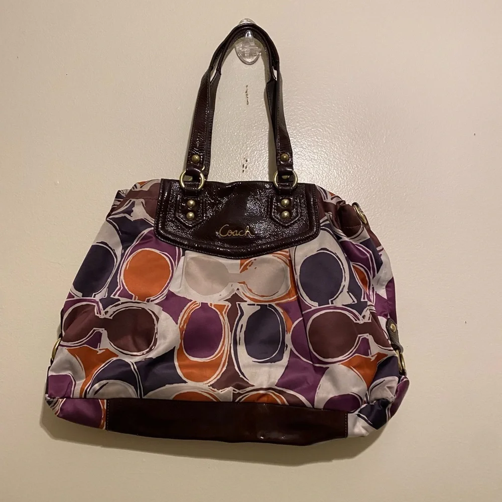 Coach Purple and Brown Ashley Signature Shoulder Bag. No. F1257-F20113